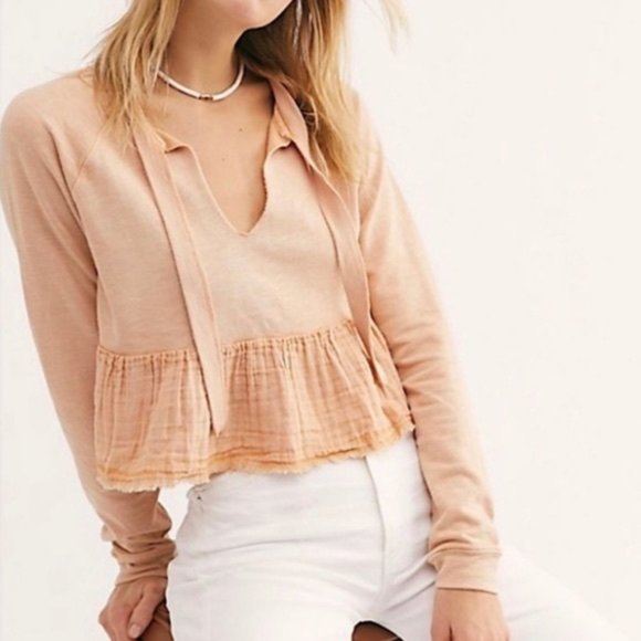 Free People Tops - Free People Sweet Jane Pullover Cropped Peplum Babydoll Top Size XS